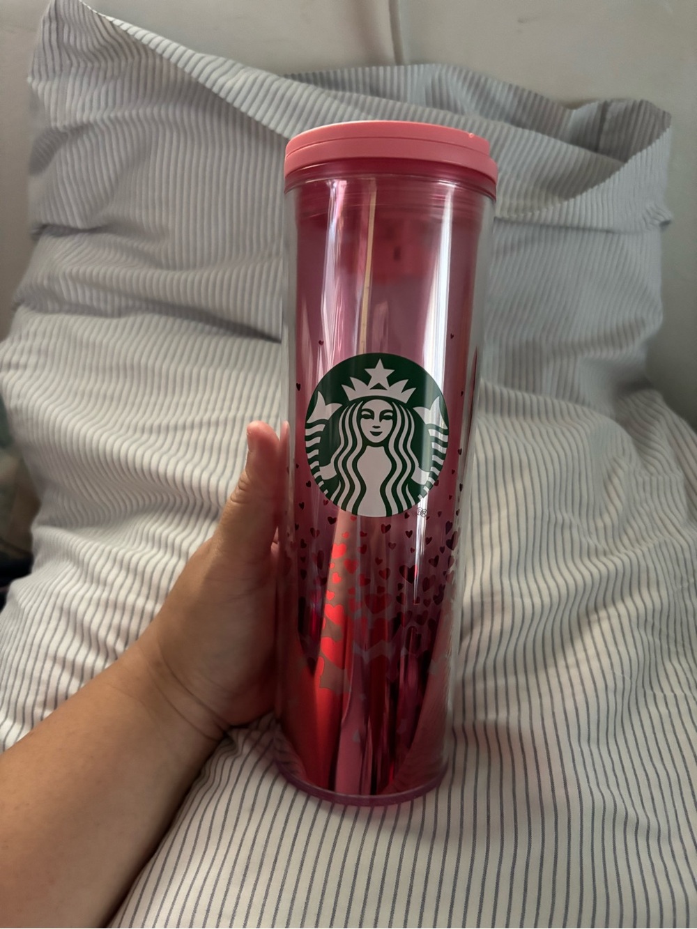 Starbucks Pink and Red hearts Metallic Tumbler